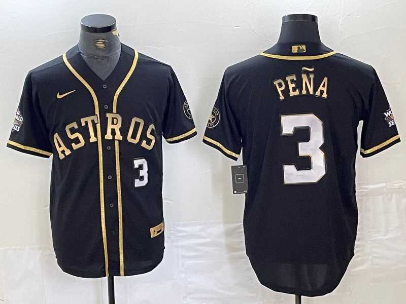 Mens Houston Astros #3 Jeremy Pena Black Gold Player Number Cool Base Jersey